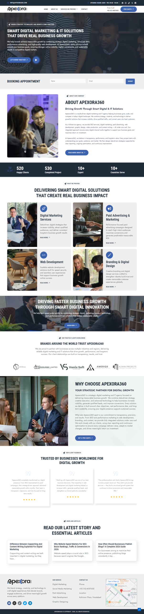 Apexora360 digital marketing and technology website